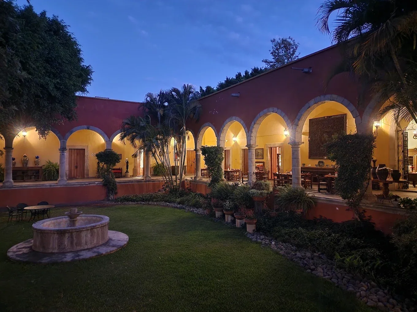 Hacienda Labor de Rivera courtyard at dusk